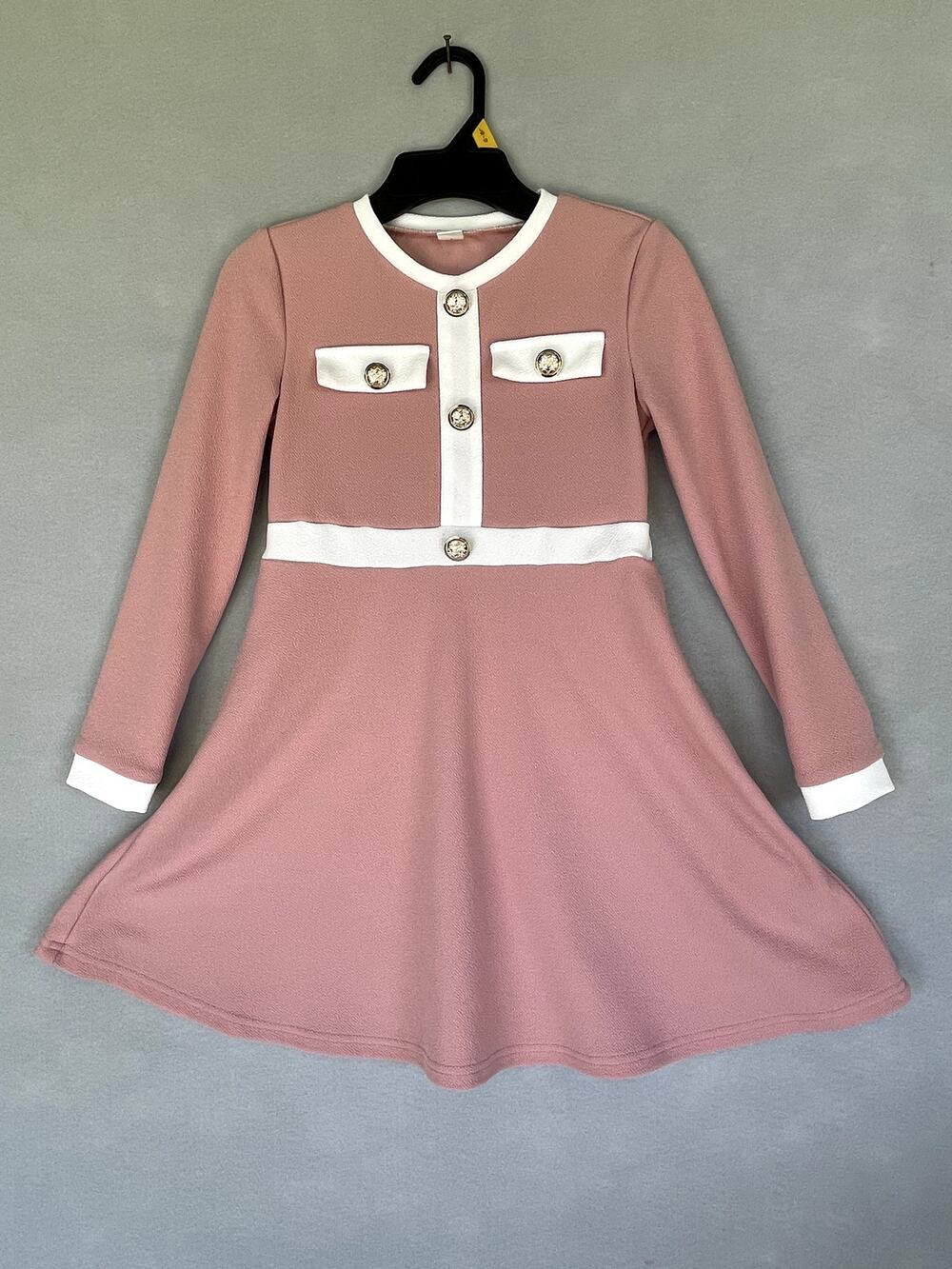 SHEIN Tween Girl Pink Color Block Long Sleeve Dress - Size 10Y